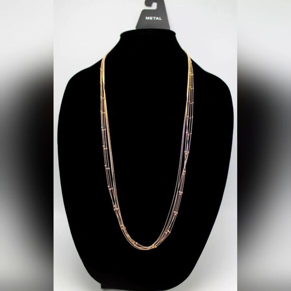 Multi Layered Rose Gold Necklace by Metal NWT 32" - Picture 1 of 2